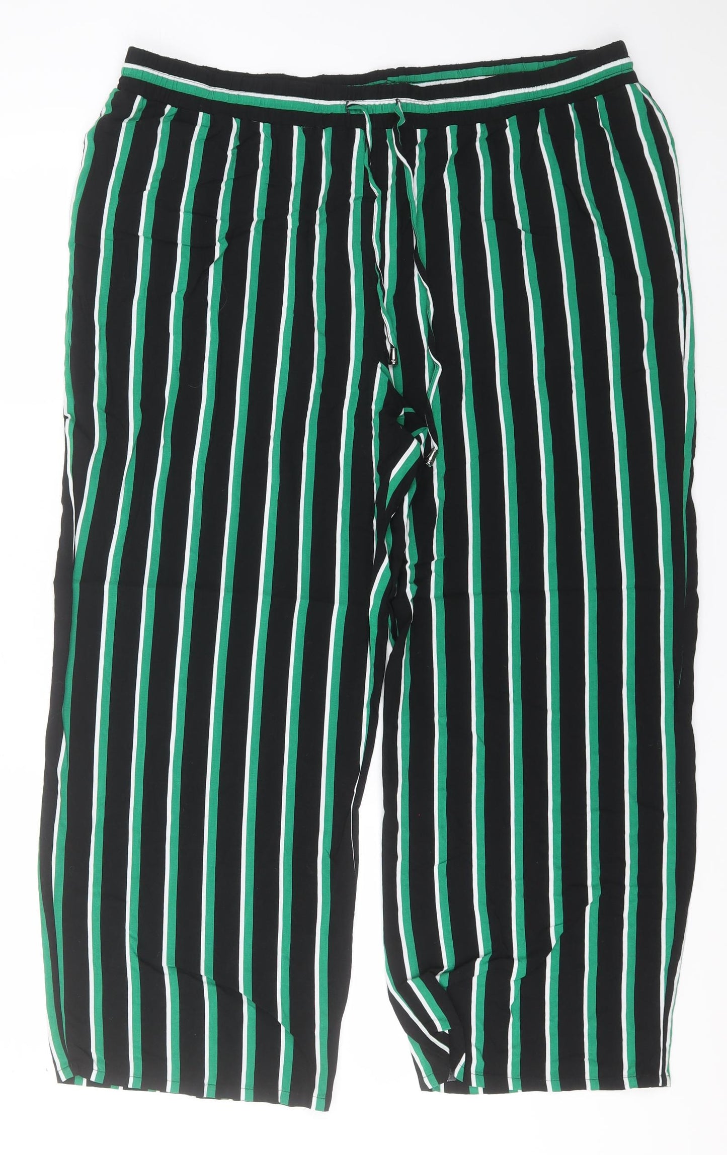 Papaya Womens Green Striped Viscose Trousers  Size 22 L25 in Regular