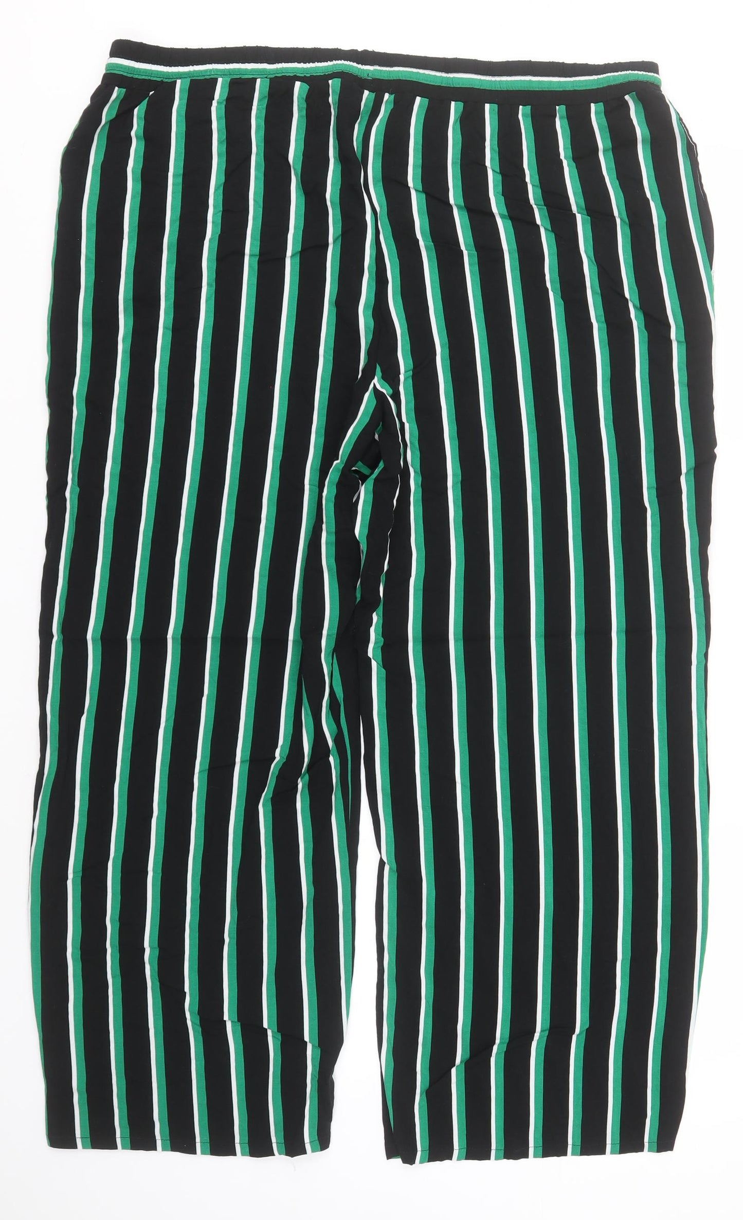 Papaya Womens Green Striped Viscose Trousers  Size 22 L25 in Regular