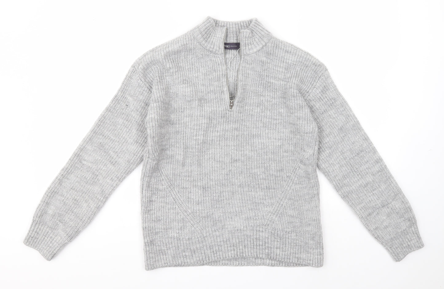 Marks and Spencer Womens Grey Crew Neck  Acrylic Pullover Jumper Size 8