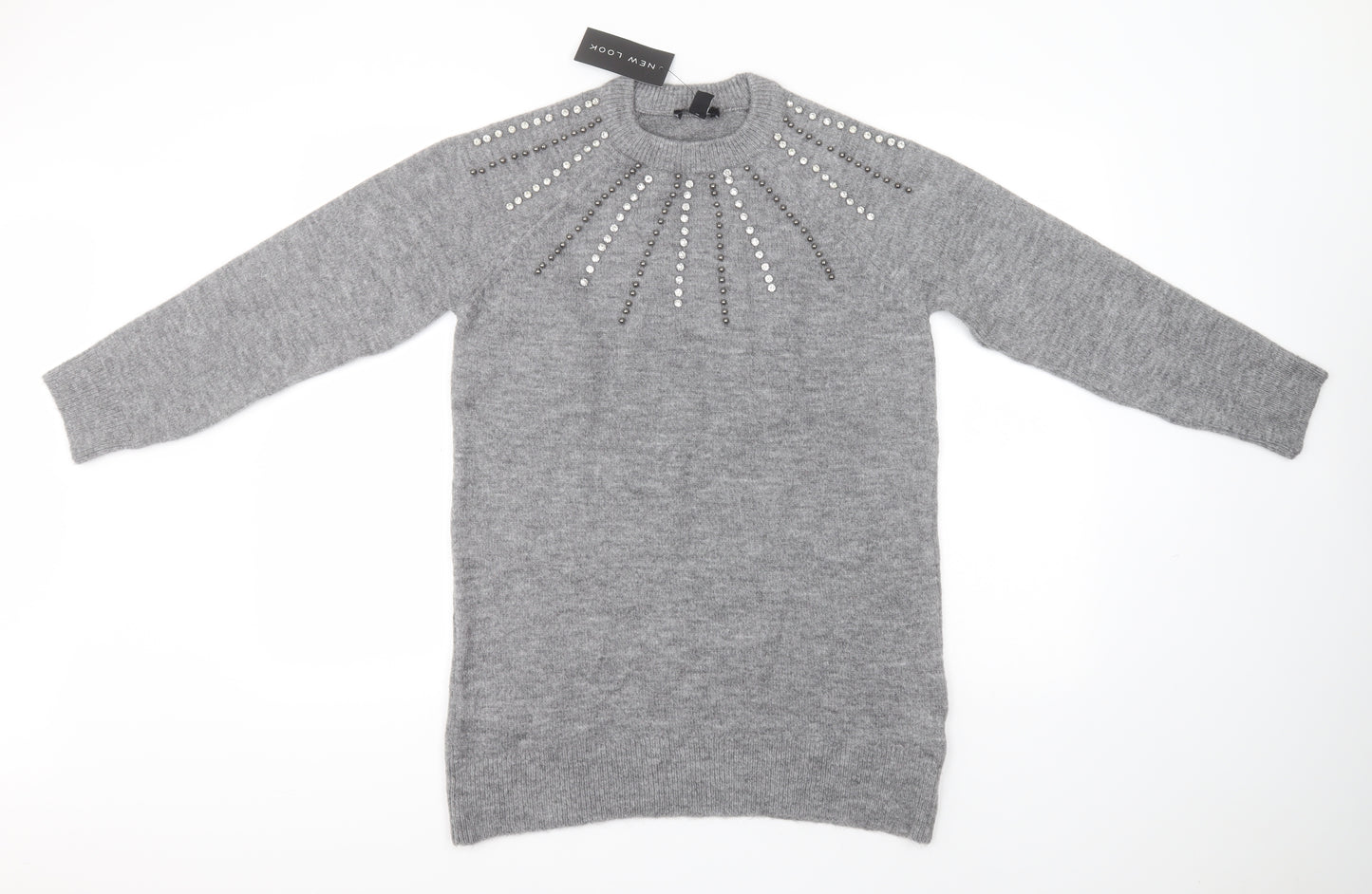 New Look Womens Grey Round Neck  Acrylic Pullover Jumper Size S