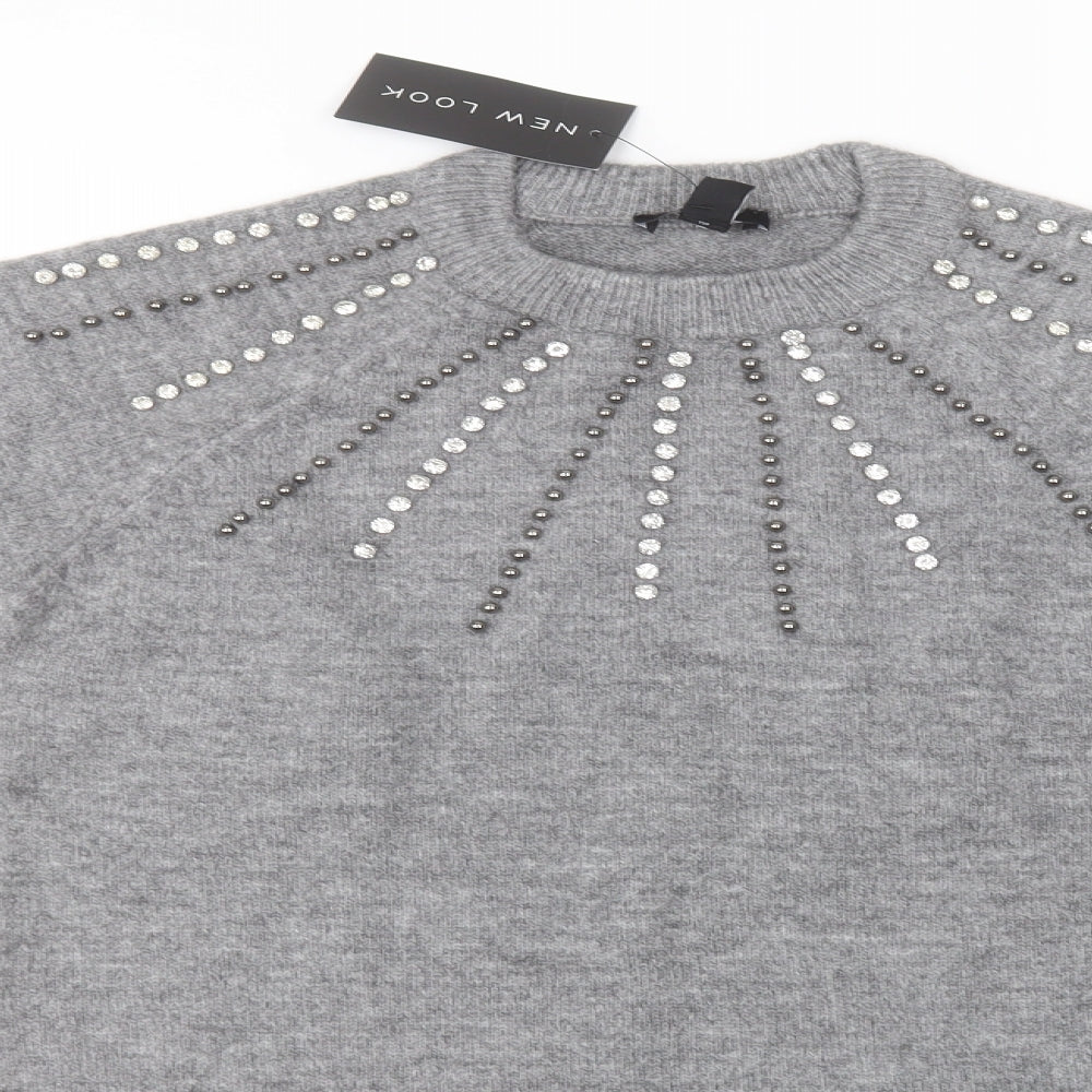 New Look Womens Grey Round Neck  Acrylic Pullover Jumper Size S