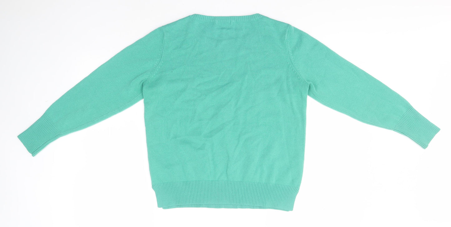 M&Co Womens Green Round Neck  Acrylic Pullover Jumper Size 14