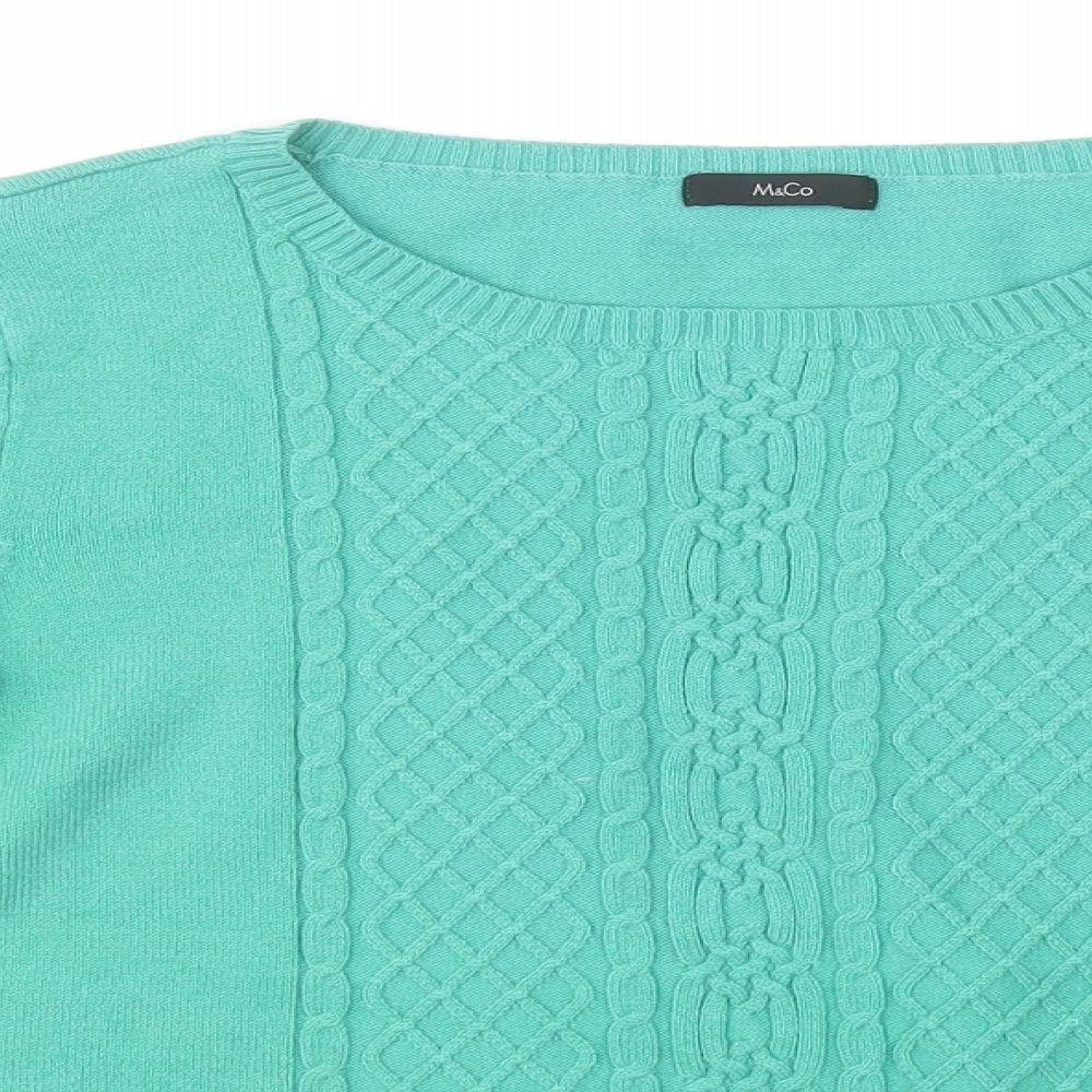 M&Co Womens Green Round Neck  Acrylic Pullover Jumper Size 14