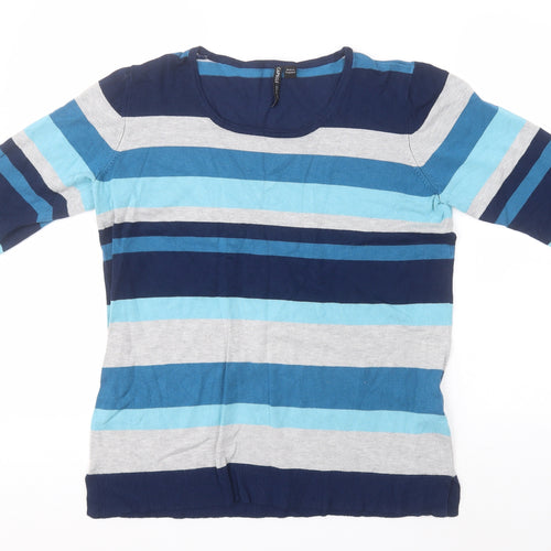 Capsule Womens Blue Round Neck Striped Viscose Pullover Jumper Size 12
