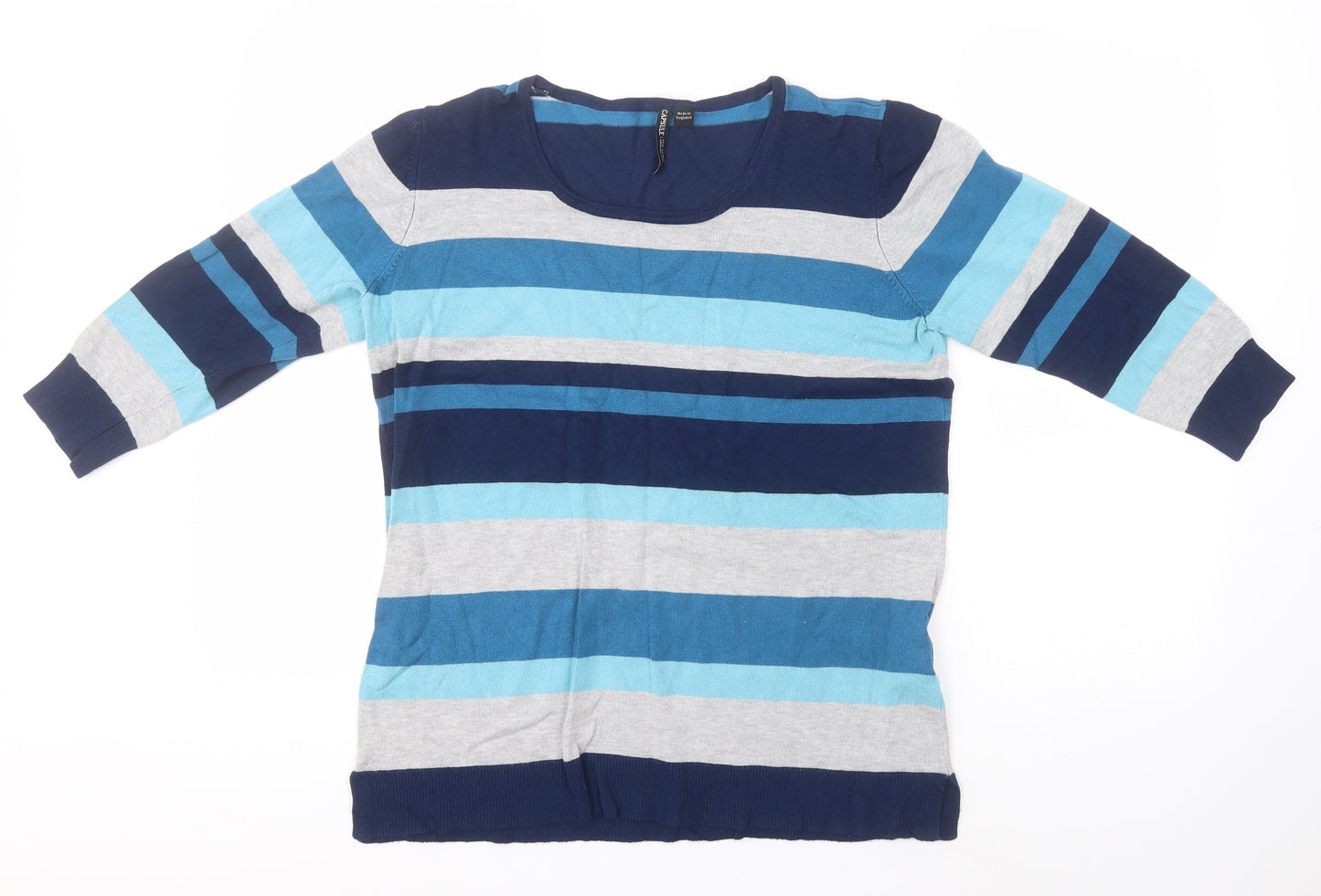 Capsule Womens Blue Round Neck Striped Viscose Pullover Jumper Size 12