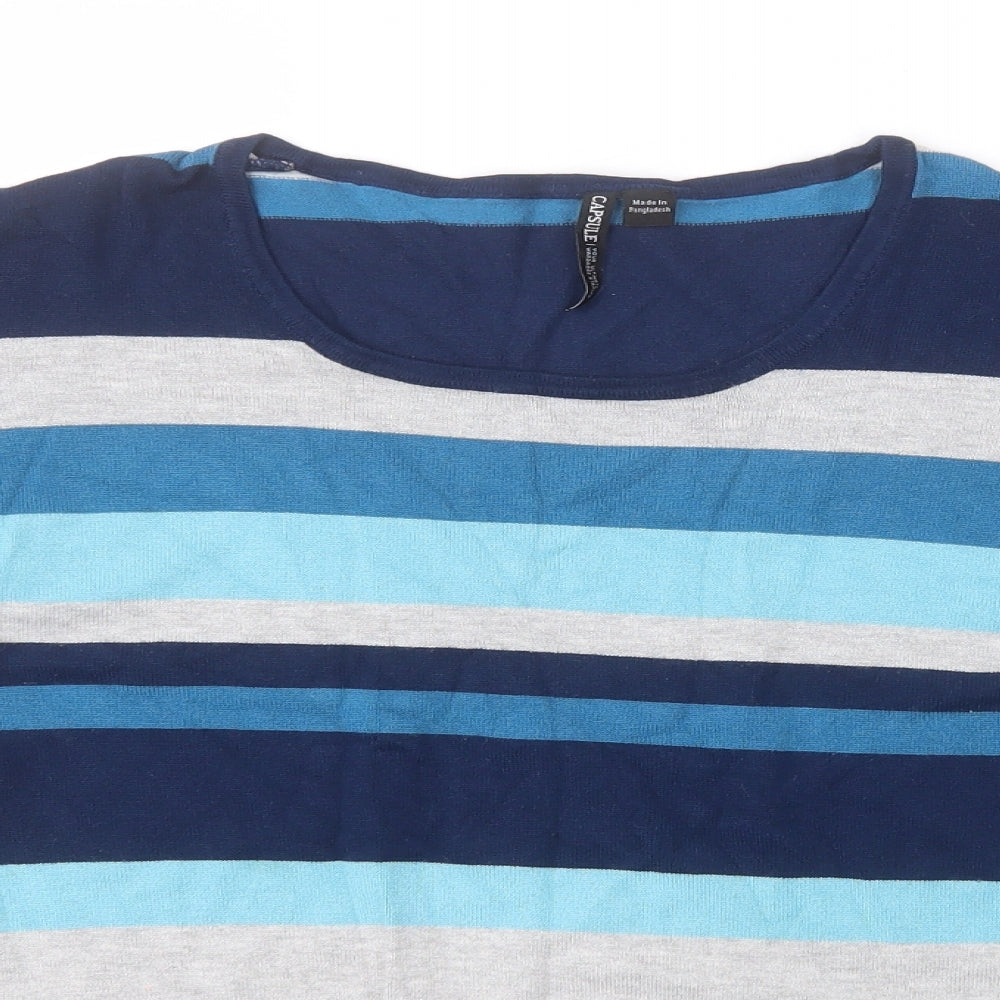 Capsule Womens Blue Round Neck Striped Viscose Pullover Jumper Size 12