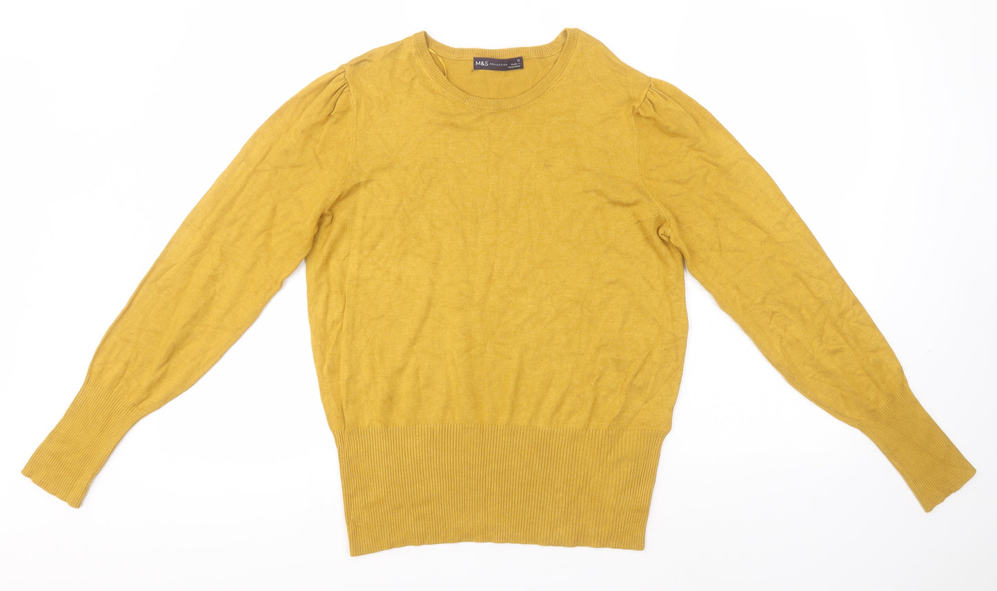 Marks and Spencer Womens Gold Round Neck  Viscose Pullover Jumper Size 12