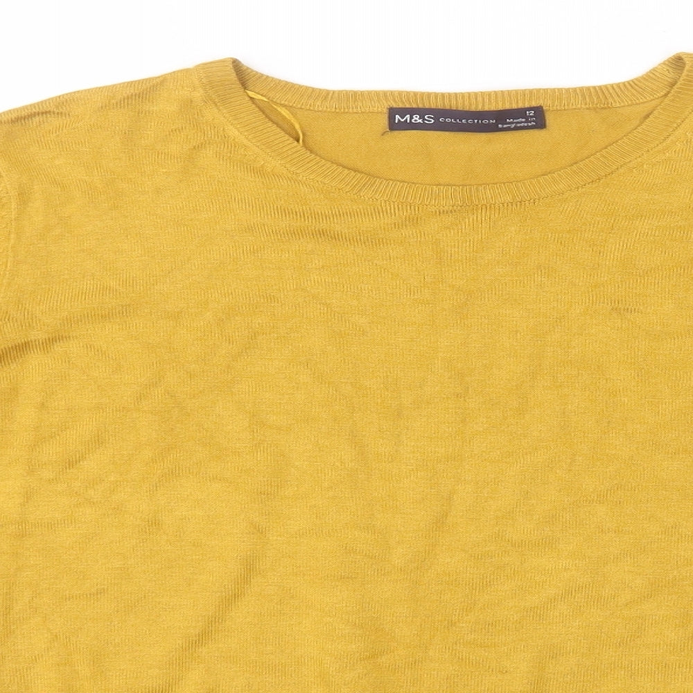 Marks and Spencer Womens Gold Round Neck  Viscose Pullover Jumper Size 12