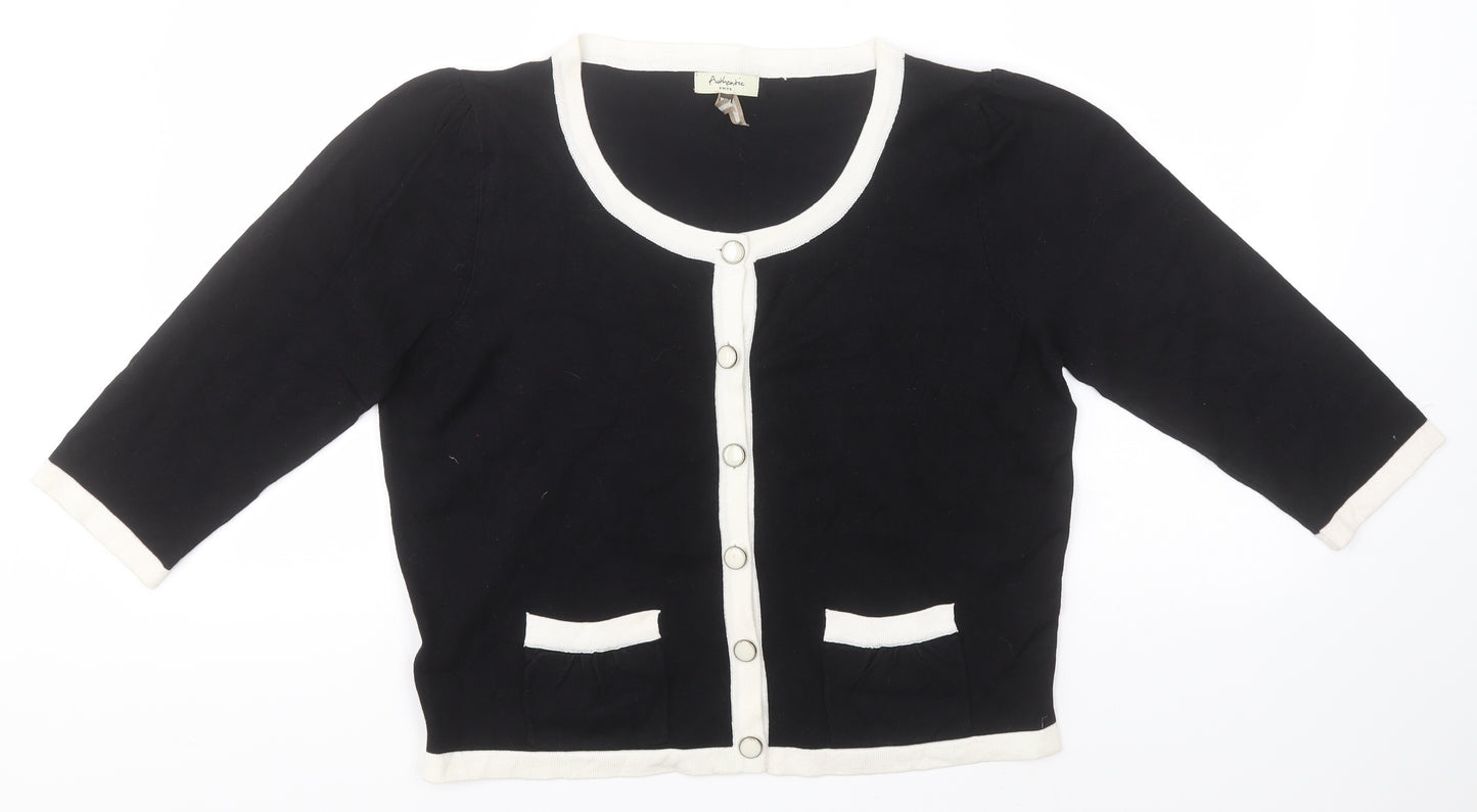 Authentic Womens Black Round Neck  Viscose Cardigan Jumper Size 16