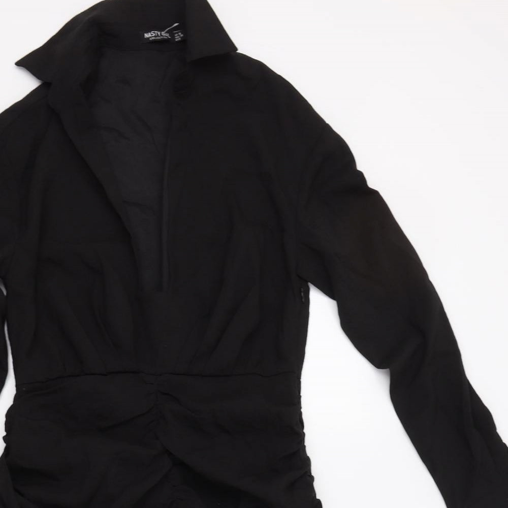 Nasty Gal Womens Black  Polyester Bodycon  Size 10  Collared Zip