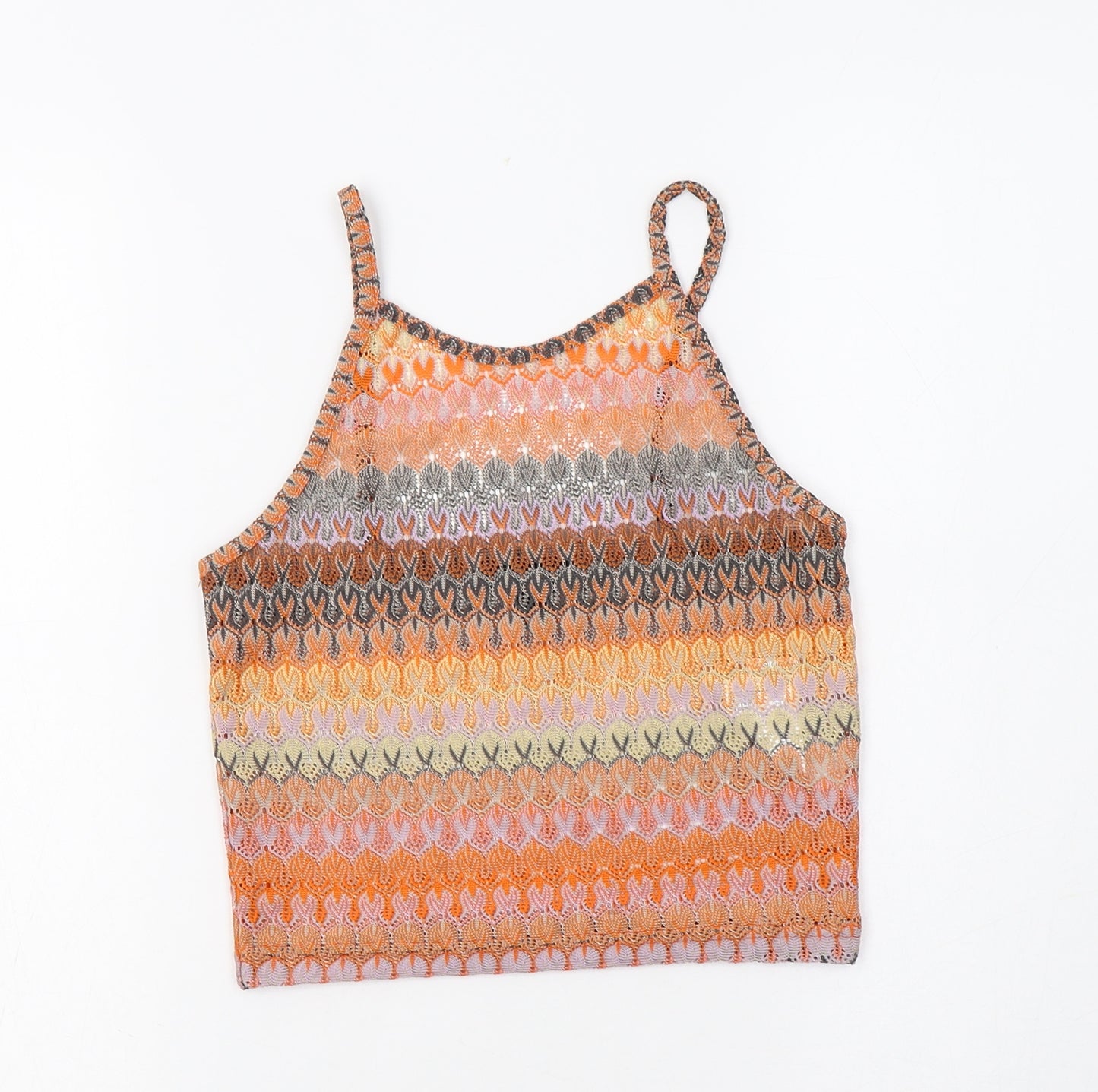 Topshop Womens Multicoloured Geometric Polyester Cropped Tank Size 6 Round Neck