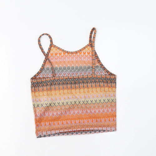 Topshop Womens Multicoloured Geometric Polyester Cropped Tank Size 6 Round Neck