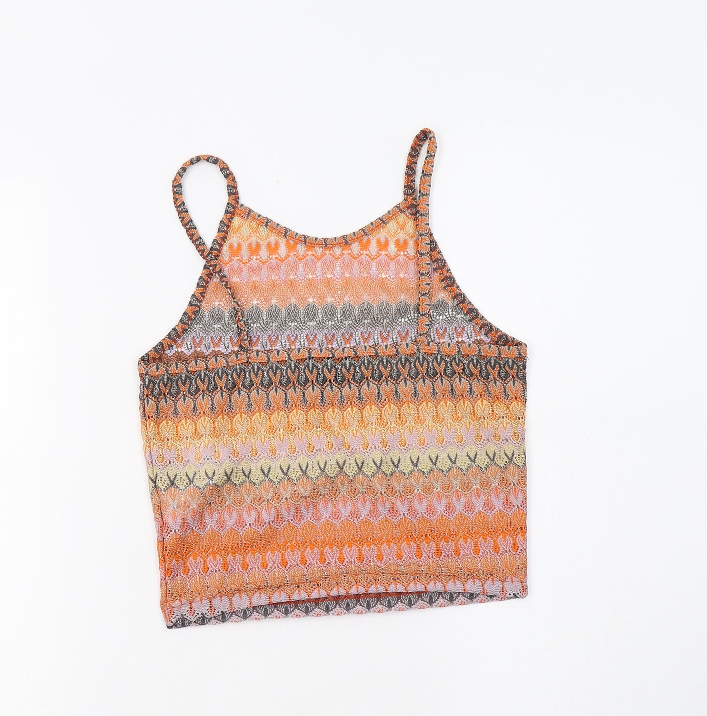 Topshop Womens Multicoloured Geometric Polyester Cropped Tank Size 6 Round Neck