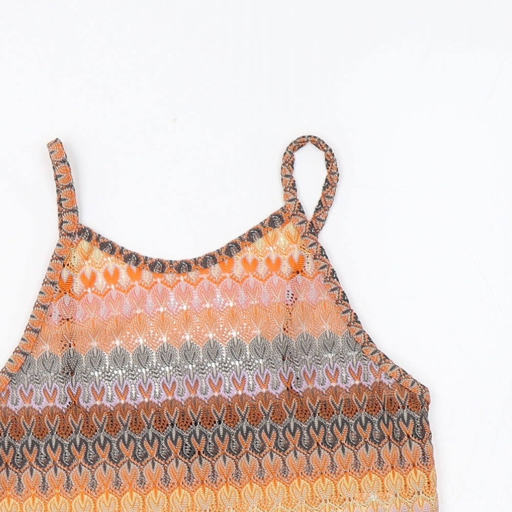 Topshop Womens Multicoloured Geometric Polyester Cropped Tank Size 6 Round Neck