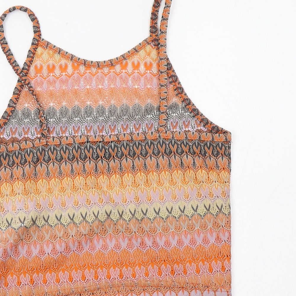 Topshop Womens Multicoloured Geometric Polyester Cropped Tank Size 6 Round Neck