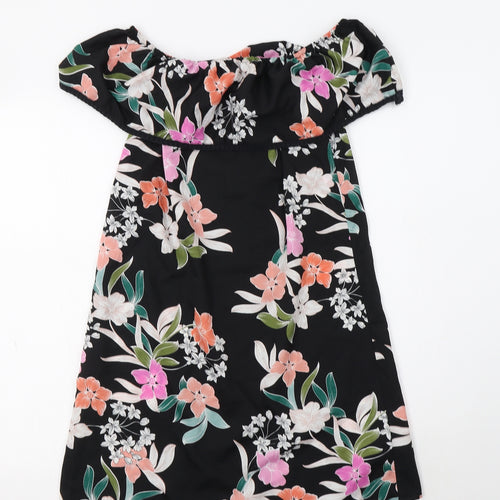 Primark Womens Black Floral Polyester A-Line  Size 6  Off the Shoulder
