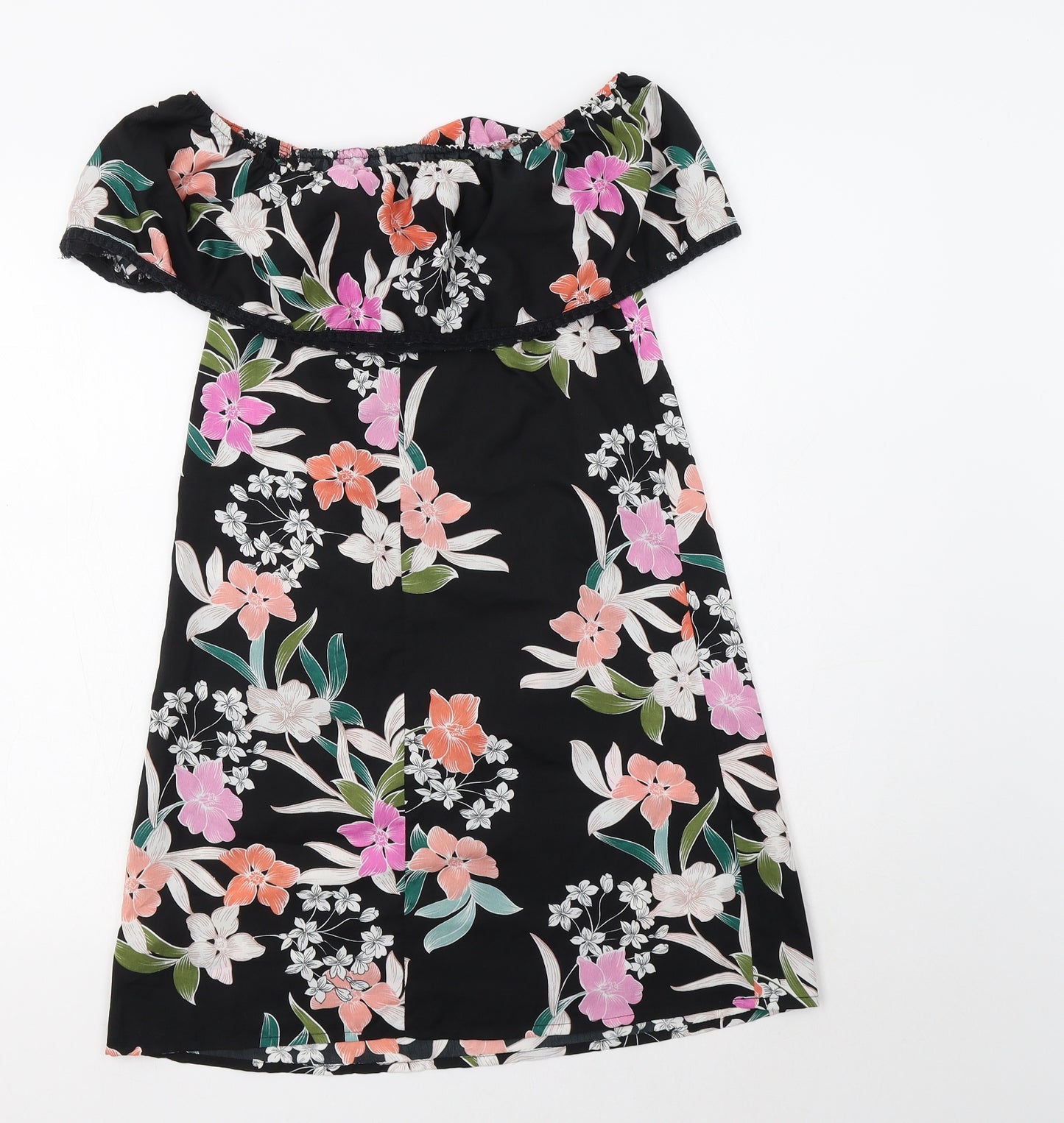 Primark Womens Black Floral Polyester A-Line  Size 6  Off the Shoulder