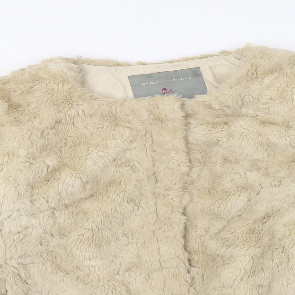 Dorothy Perkins Womens Beige   Jacket  Size 6  Zip - Faux Fur