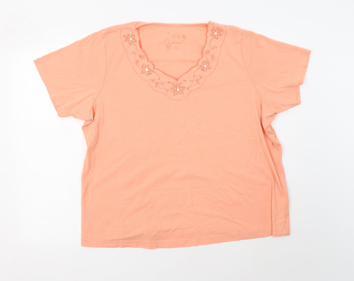 BM Womens Orange Cotton Basic Blouse Size XL V-Neck