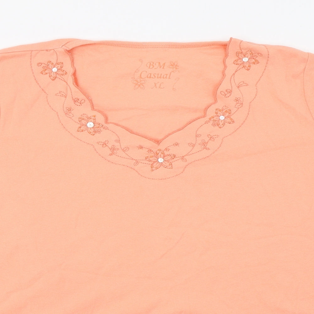 BM Womens Orange  Cotton Basic Blouse Size XL V-Neck
