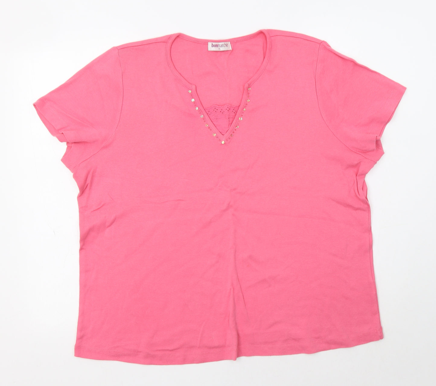 Bonmarché Womens Pink  Cotton Basic Blouse Size XL V-Neck
