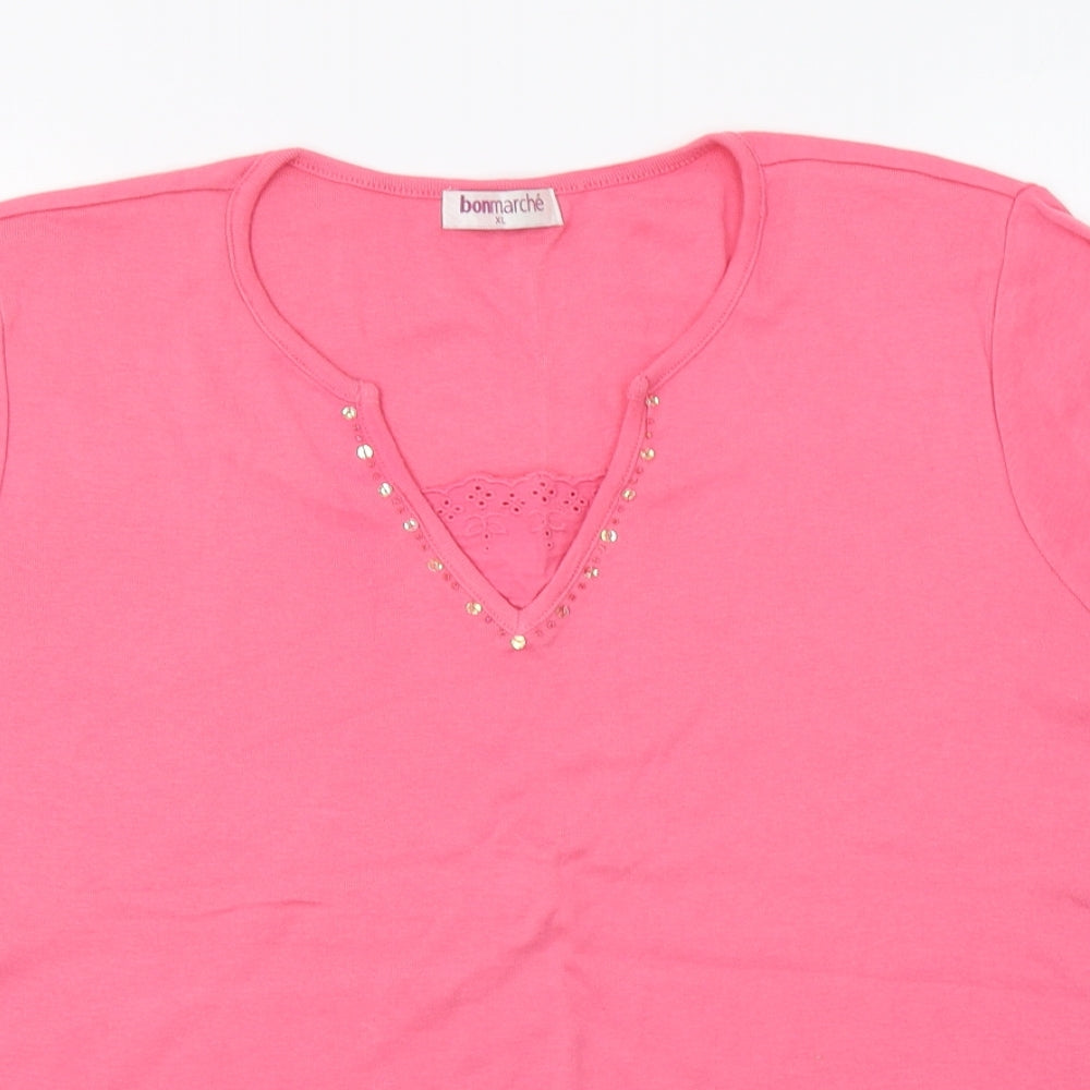 Bonmarché Womens Pink  Cotton Basic Blouse Size XL V-Neck