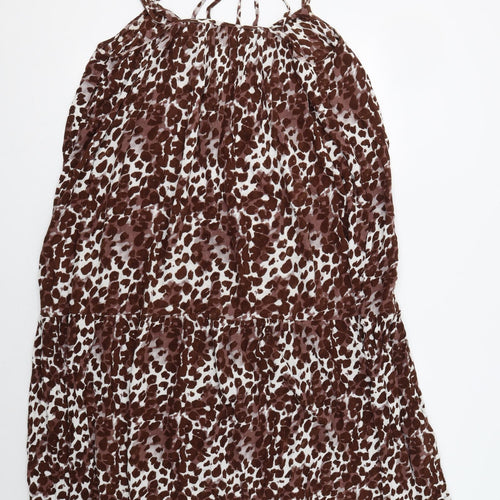 NEXT Womens Brown Animal Print Viscose A-Line  Size 14  V-Neck