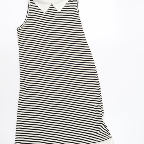 Monteau Womens White Striped  Tunic Blouse Size S Collared