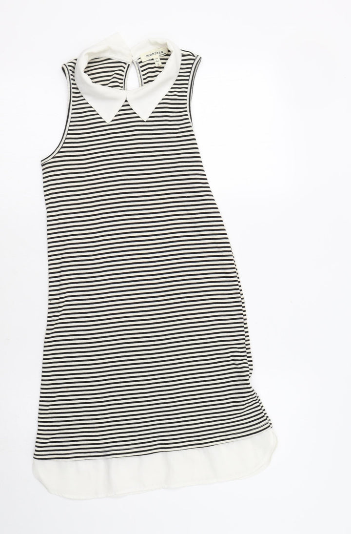 Monteau Womens White Striped Tunic Blouse Size S Collared