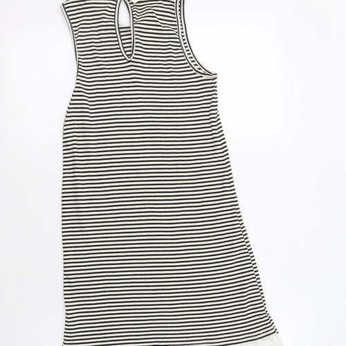 Monteau Womens White Striped  Tunic Blouse Size S Collared