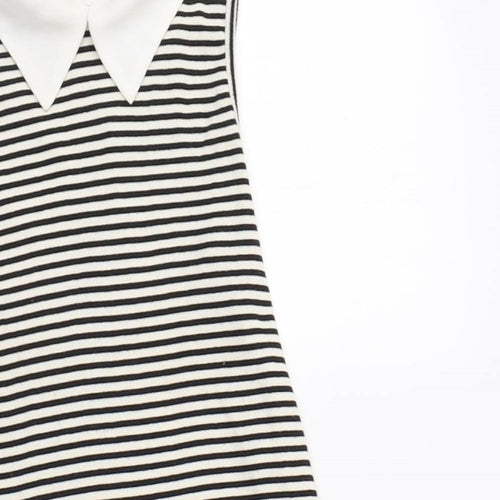 Monteau Womens White Striped  Tunic Blouse Size S Collared