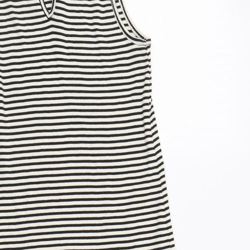 Monteau Womens White Striped  Tunic Blouse Size S Collared