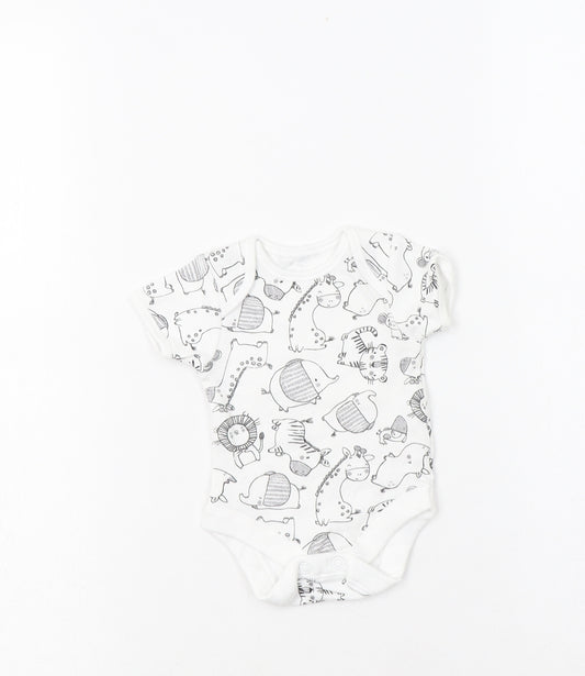 George Baby White Geometric Cotton Romper One-Piece One Size  Snap - Cute Animals