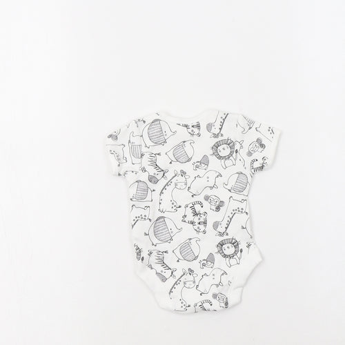 George Baby White Geometric Cotton Romper One-Piece One Size  Snap - Cute Animals