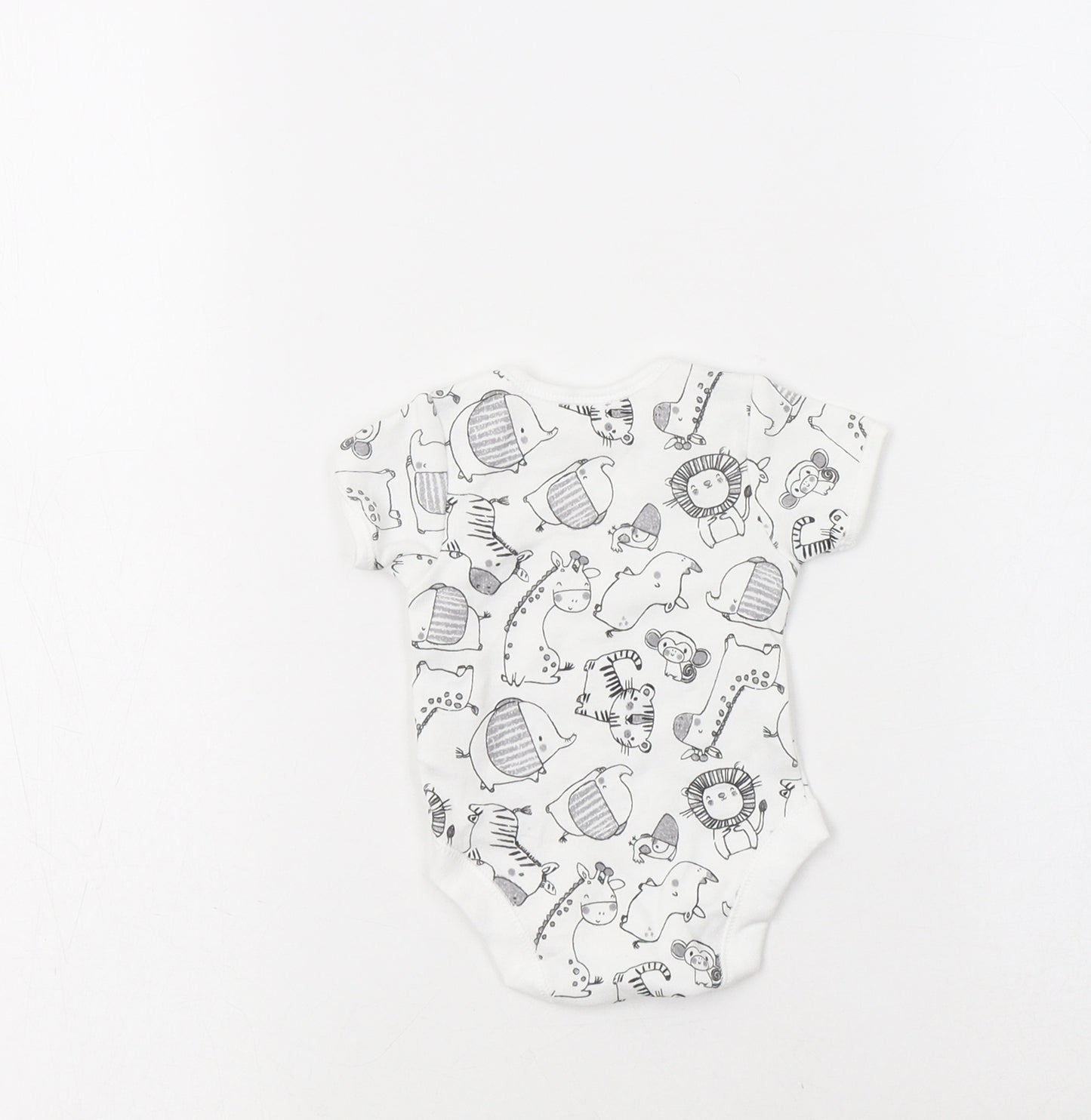 George Baby White Geometric Cotton Romper One-Piece One Size  Snap - Cute Animals