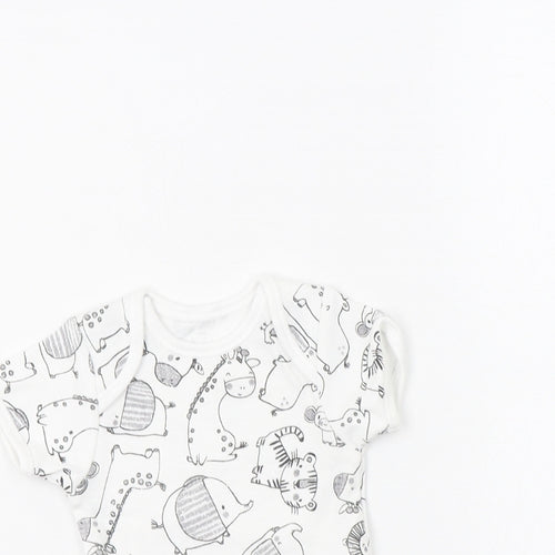 George Baby White Geometric Cotton Romper One-Piece One Size  Snap - Cute Animals