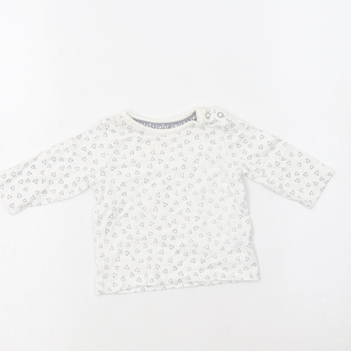 George Baby White Geometric Cotton Basic Blouse Size 0-3 Months Crew Neck Snap