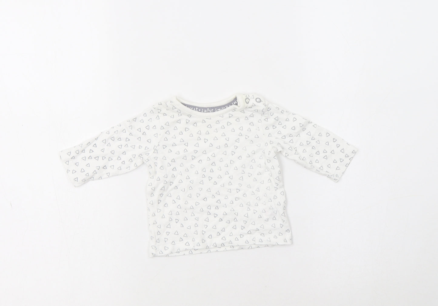 George Baby White Geometric Cotton Basic Blouse Size 0-3 Months Crew Neck Snap