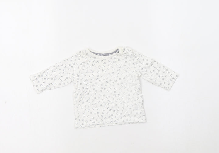 George Baby White Geometric Cotton Basic Blouse Size 0-3 Months Crew Neck Snap