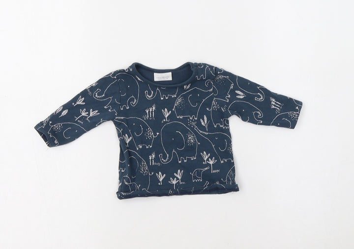 NEXT Baby Blue Geometric Cotton Basic Blouse Size 0-3 Months Crew Neck Snap - Cute Elephant