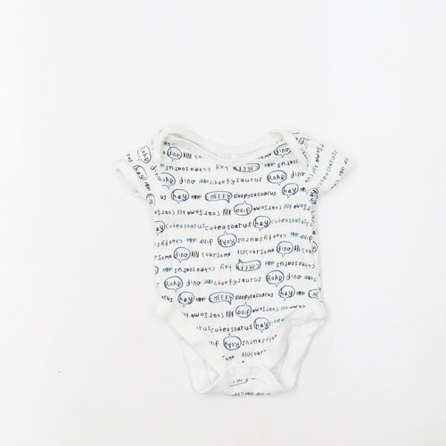 George Baby White Geometric Cotton Romper One-Piece Size 0-3 Months  Snap