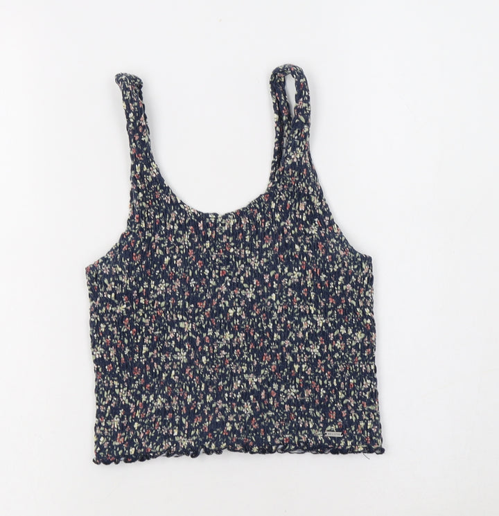 Hollister Womens Blue Floral  Cropped Tank Size S Scoop Neck