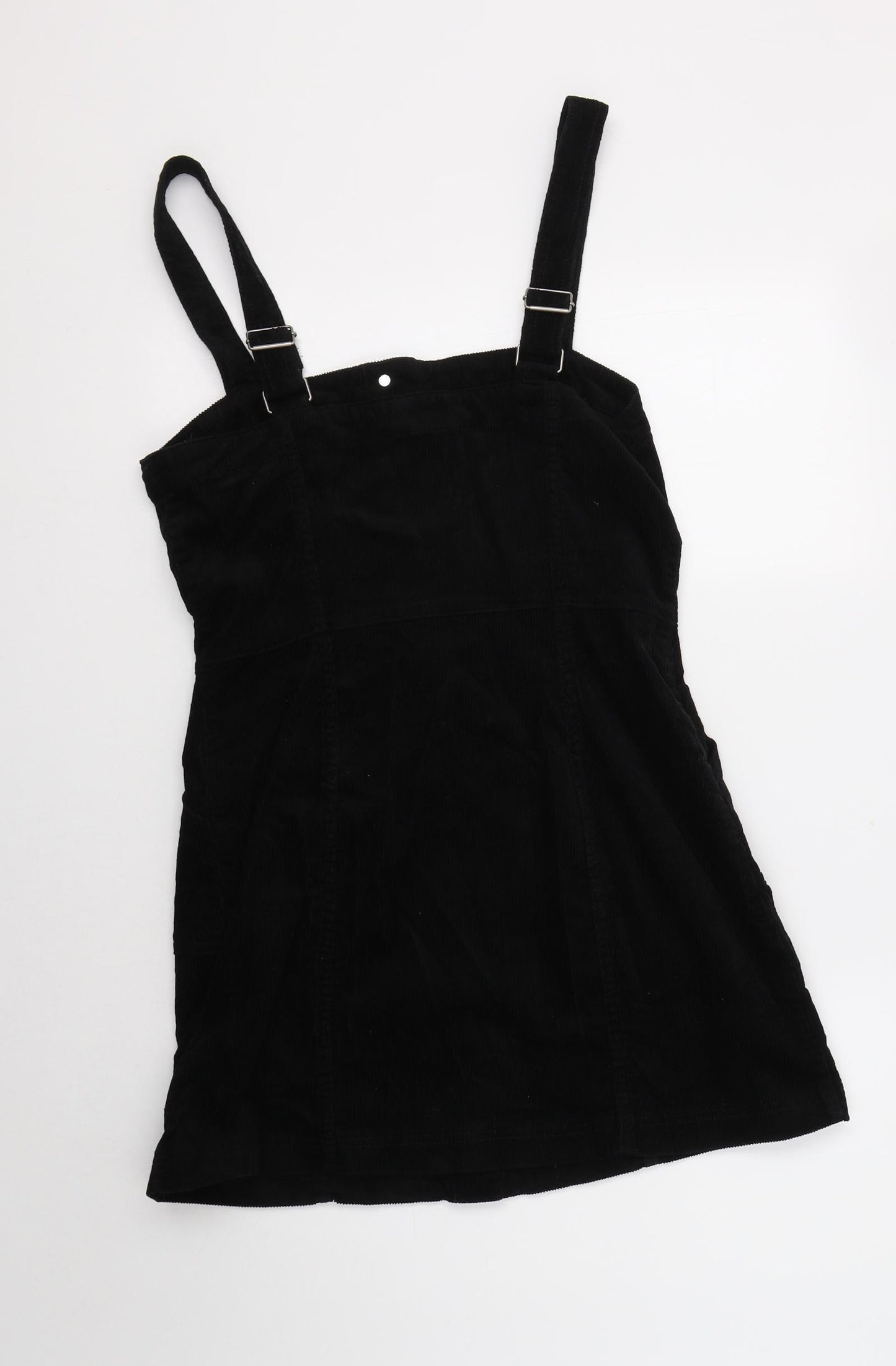 H&M Womens Black  Cotton Pinafore/Dungaree Dress  Size 12  Square Neck Button