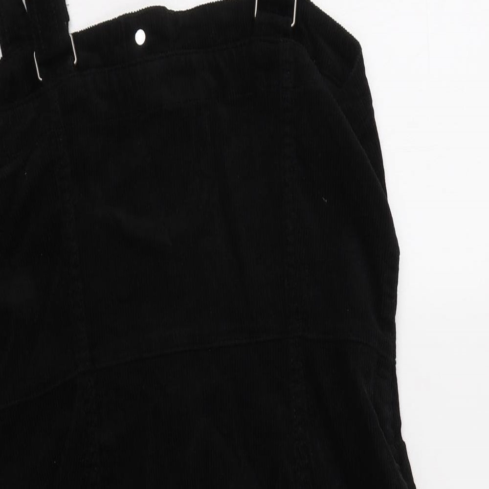 H&M Womens Black  Cotton Pinafore/Dungaree Dress  Size 12  Square Neck Button