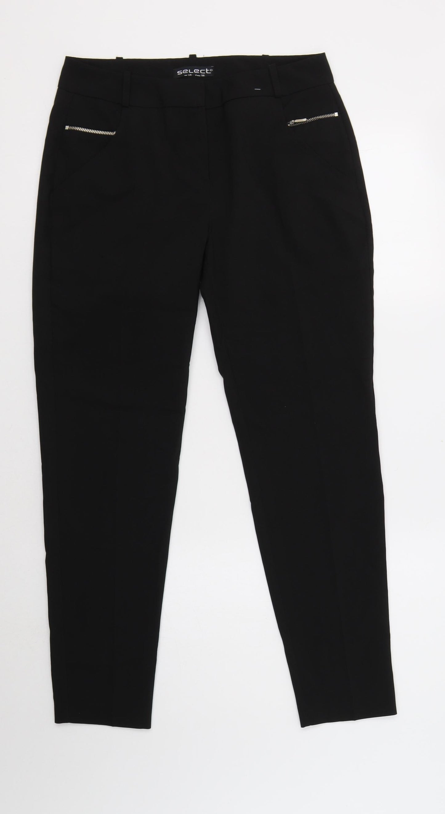 Select Womens Black  Polyester Dress Pants Trousers Size 10 L29 in Regular Hook & Loop