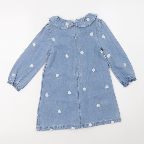 M&S Girls Blue Polka Dot Cotton A-Line  Size 2-3 Years  Collared Zip