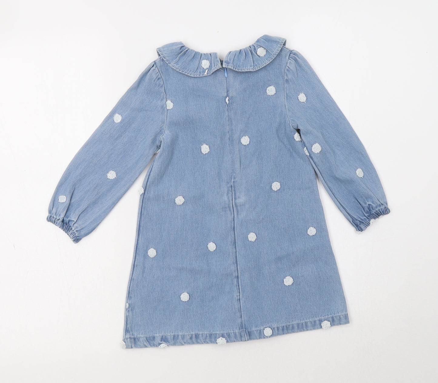M&S Girls Blue Polka Dot Cotton A-Line  Size 2-3 Years  Collared Zip
