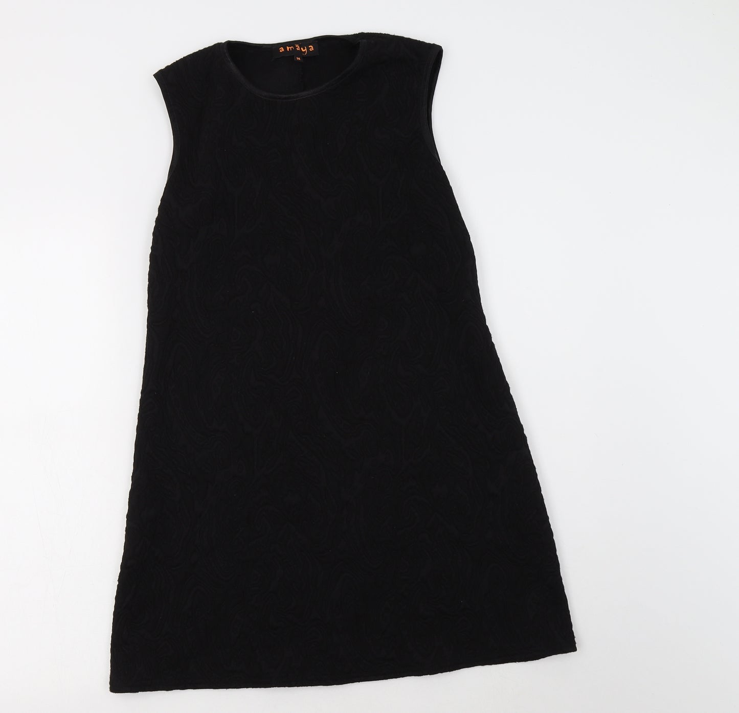 Amaya Womens Black Paisley  A-Line  Size 14  Round Neck