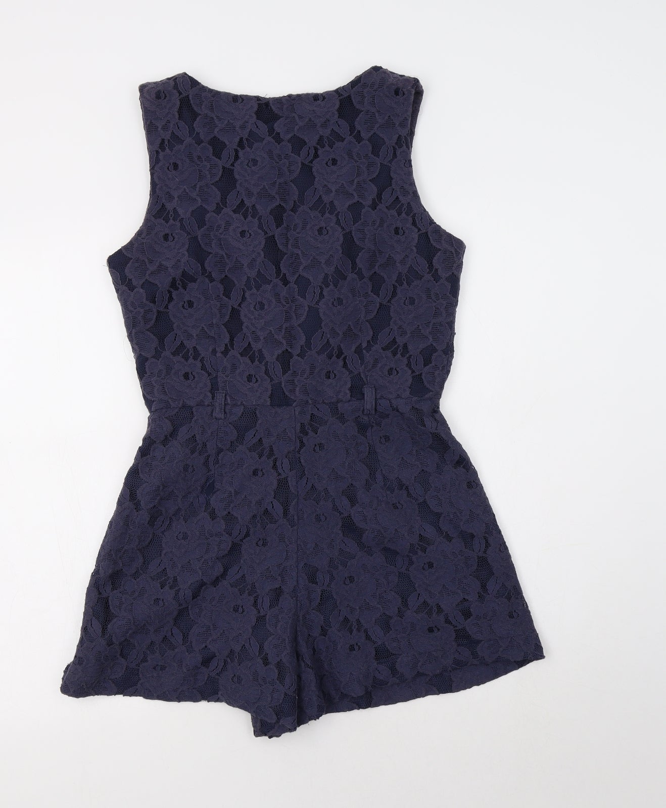 River Island Womens Blue Floral Viscose Playsuit One-Piece Size 10  Button - Lace Overlay