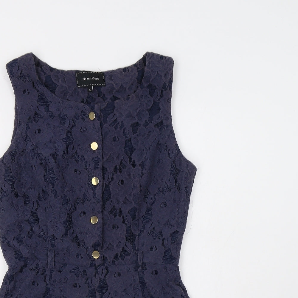 River Island Womens Blue Floral Viscose Playsuit One-Piece Size 10  Button - Lace Overlay